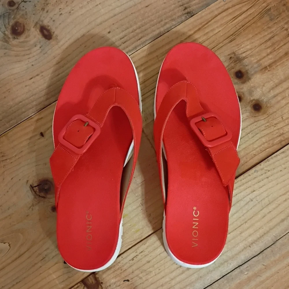 Vionic Uptown Marin Toe Post Sandal Cherry Tomato Nubuck Size 12W